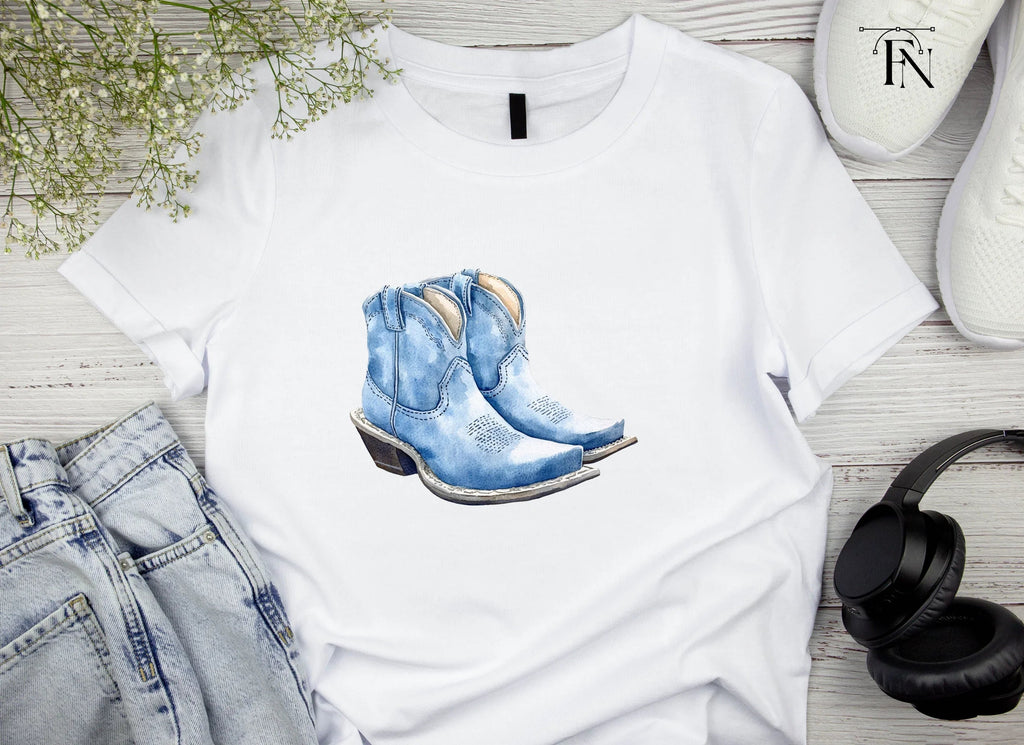 Denim Blue Cowboy Boots Clipart Bundle