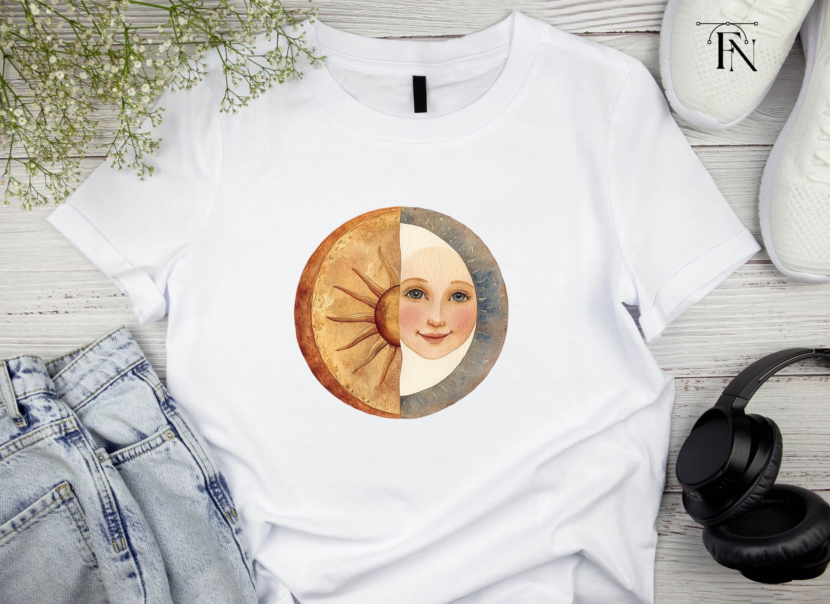 Celestial Sun Moon Face Clipart Bundle
