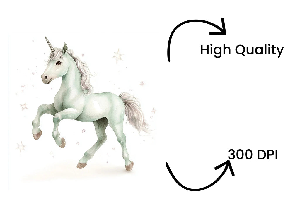 Sparkling Mint Green Unicorn Clipart Bundle
