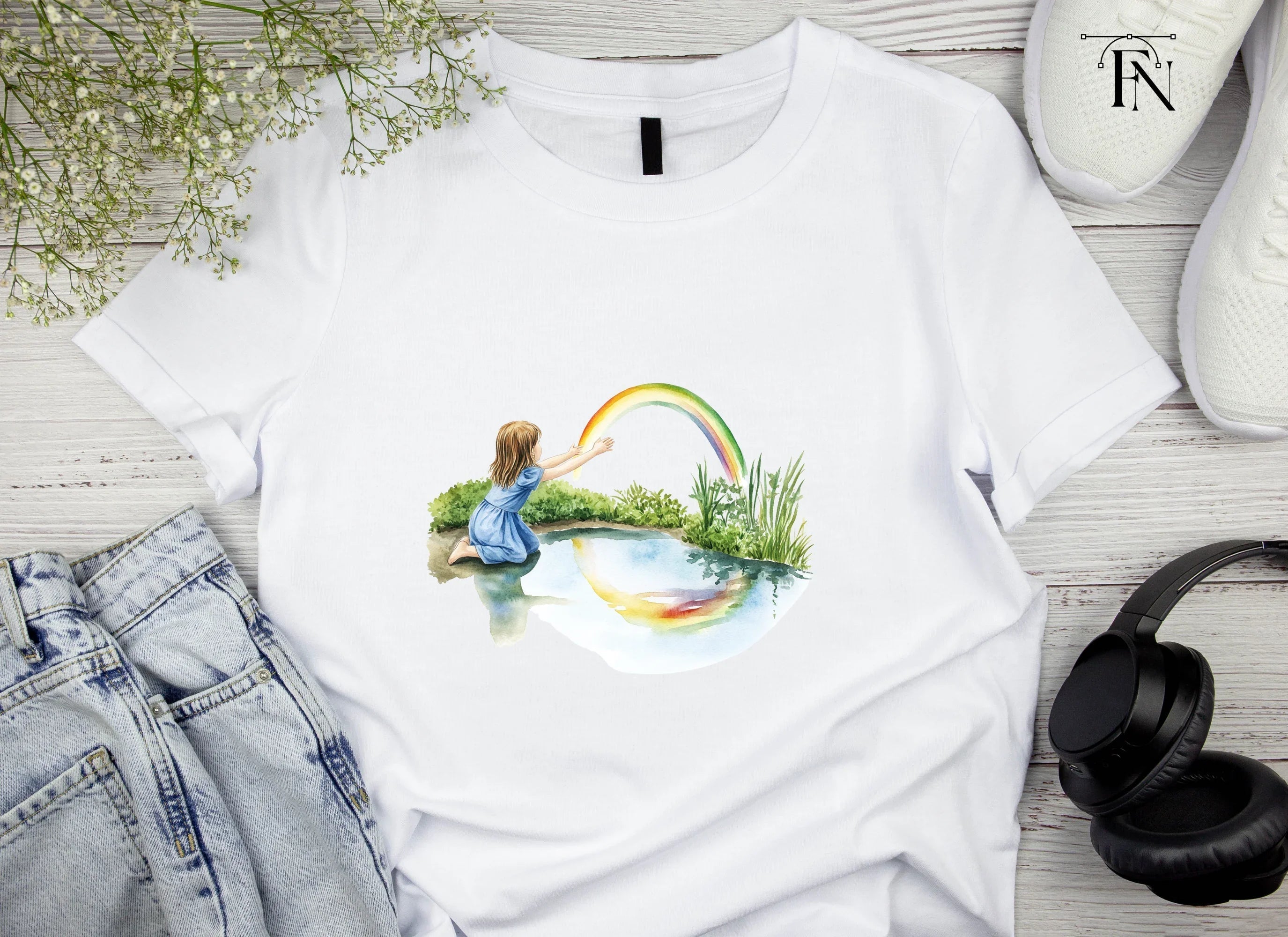 Girl Reaching for Rainbow Clipart Bundle