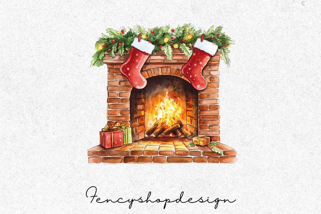 Christmas Fireplace Clipart Bundle