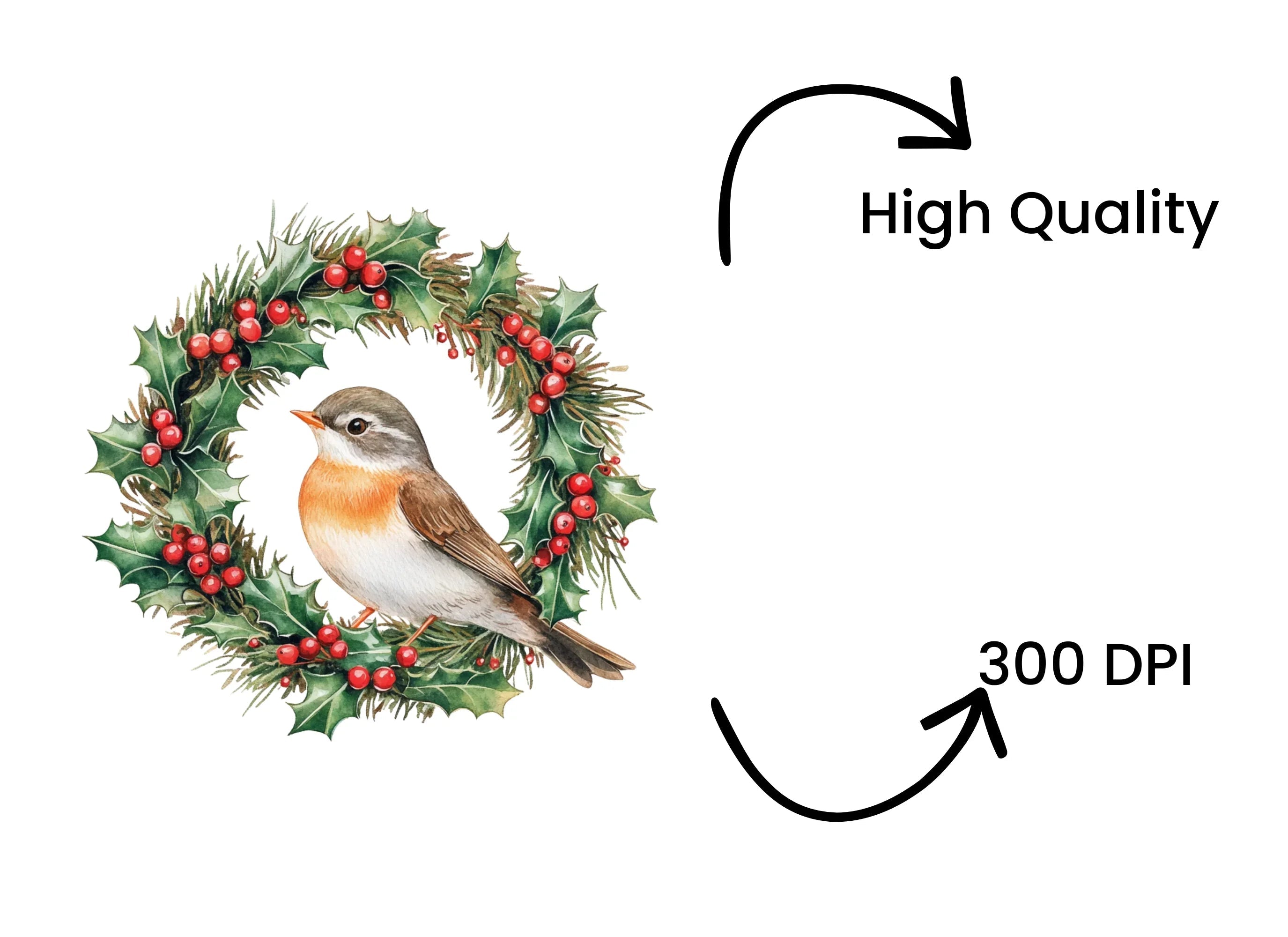Christmas Holly Wreaths with Birds Clipart Bundle