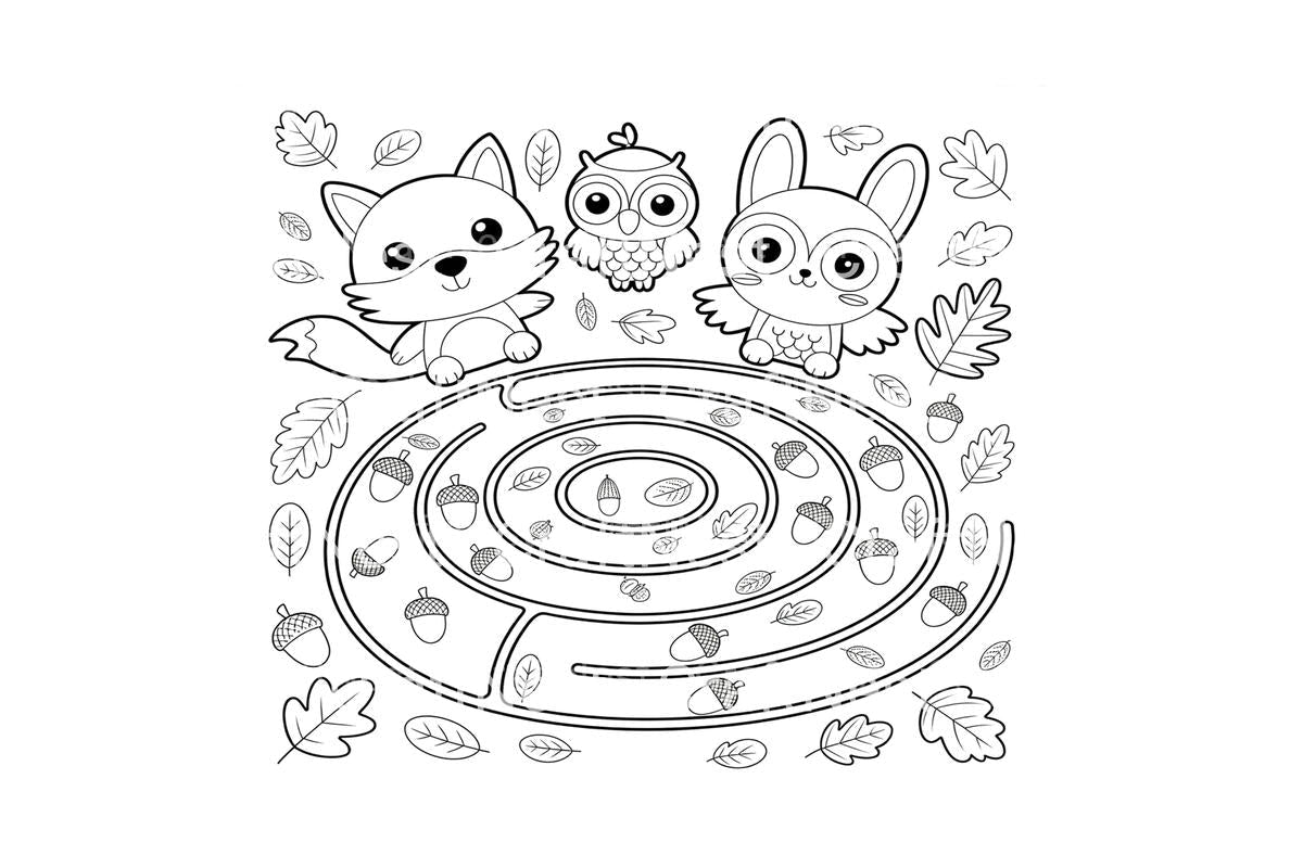 Autumn Forest Animals Maze Coloring Books