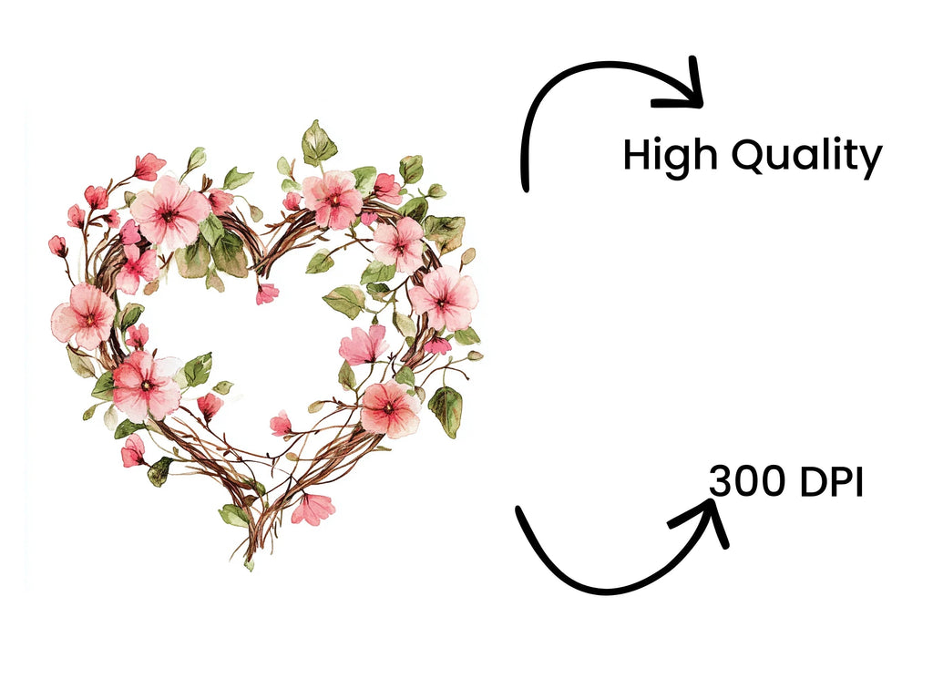 Rustic Floral Heart Wreaths Clipart Bundle