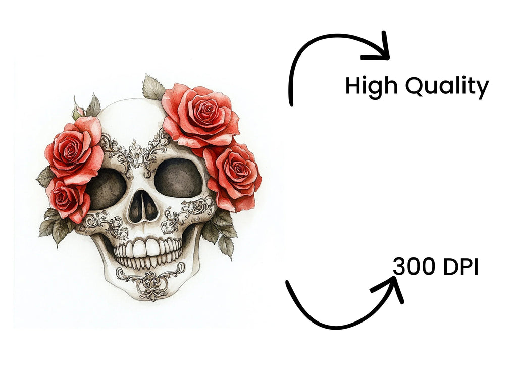 Red Roses Sugar Skull Clipart Bundle