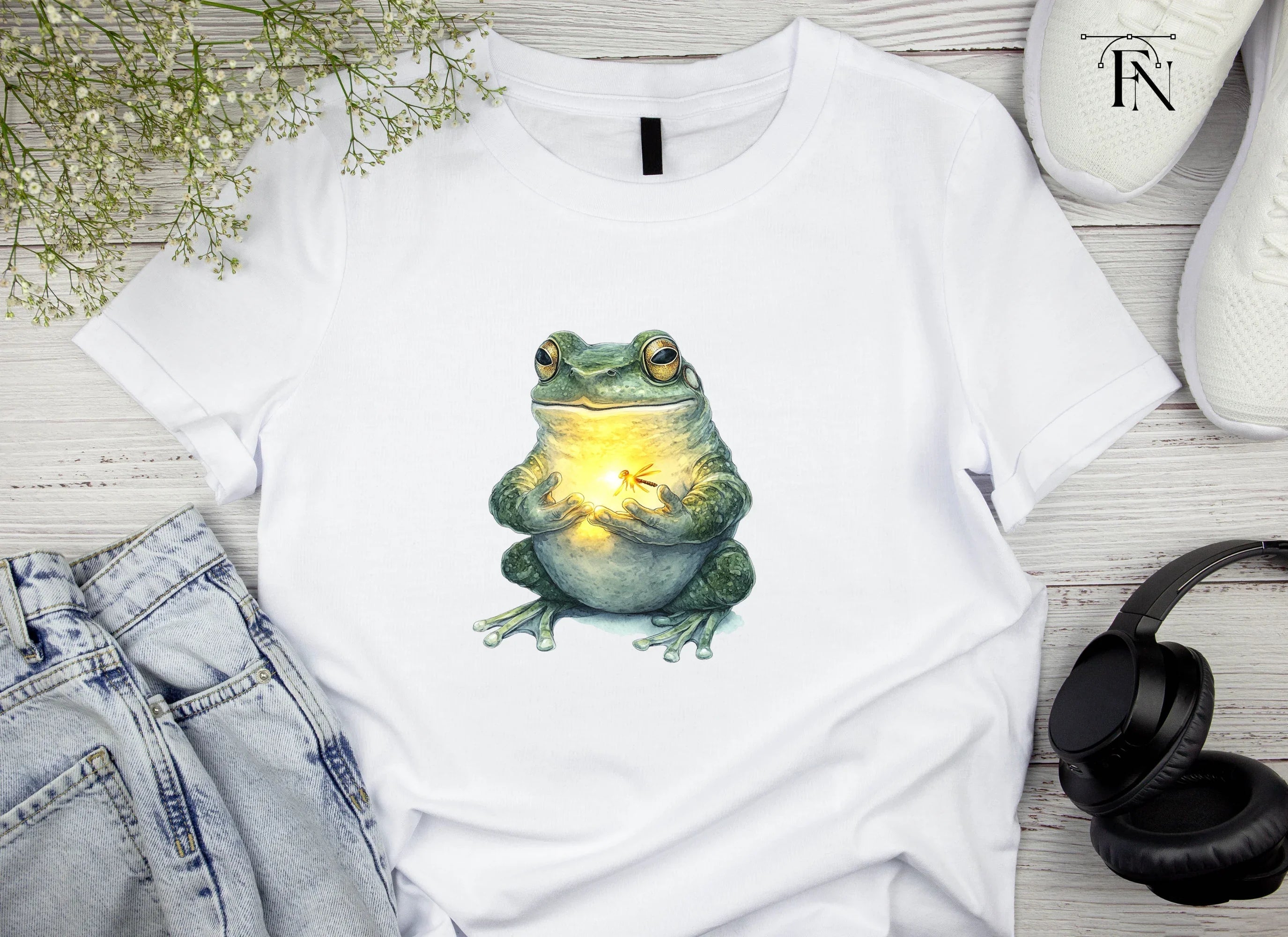 Magical Frogs Holding Fireflies Clipart Bundle