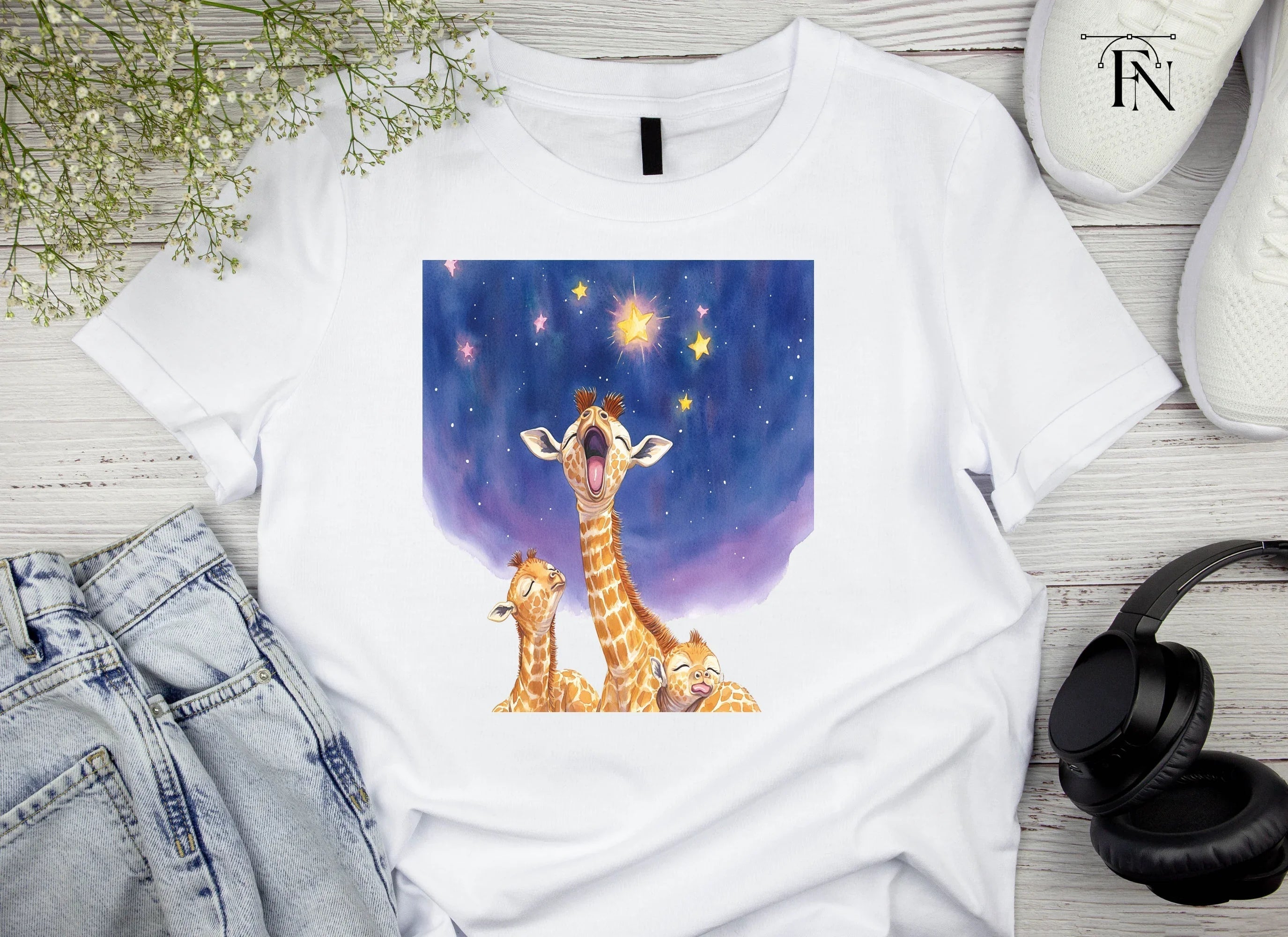 Baby Giraffes Stargazing Clipart Bundle