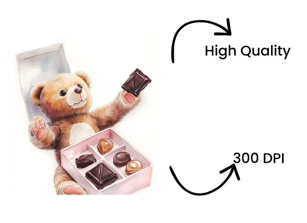 Teddy Bear with Box of Chocolates Clipart Bundle
