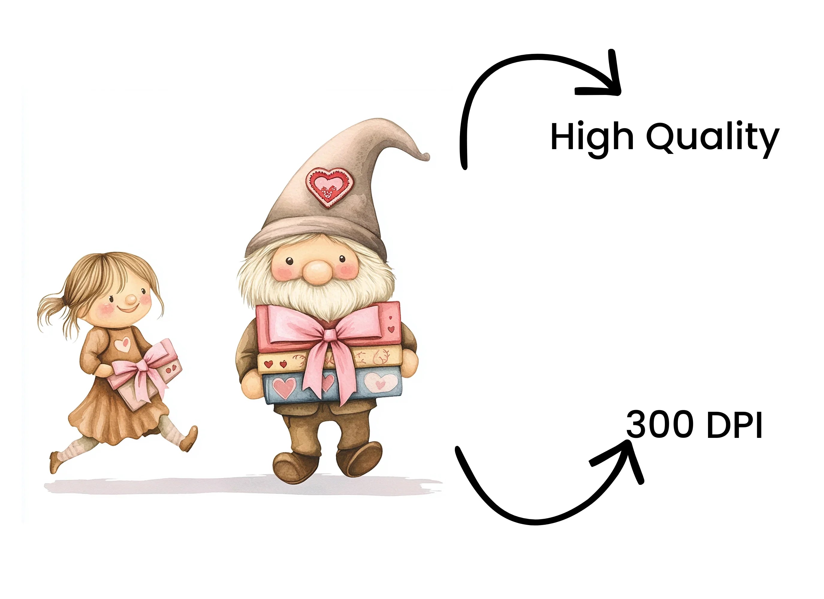 Cute Gnomes and Girls with Books Clipart Bundle