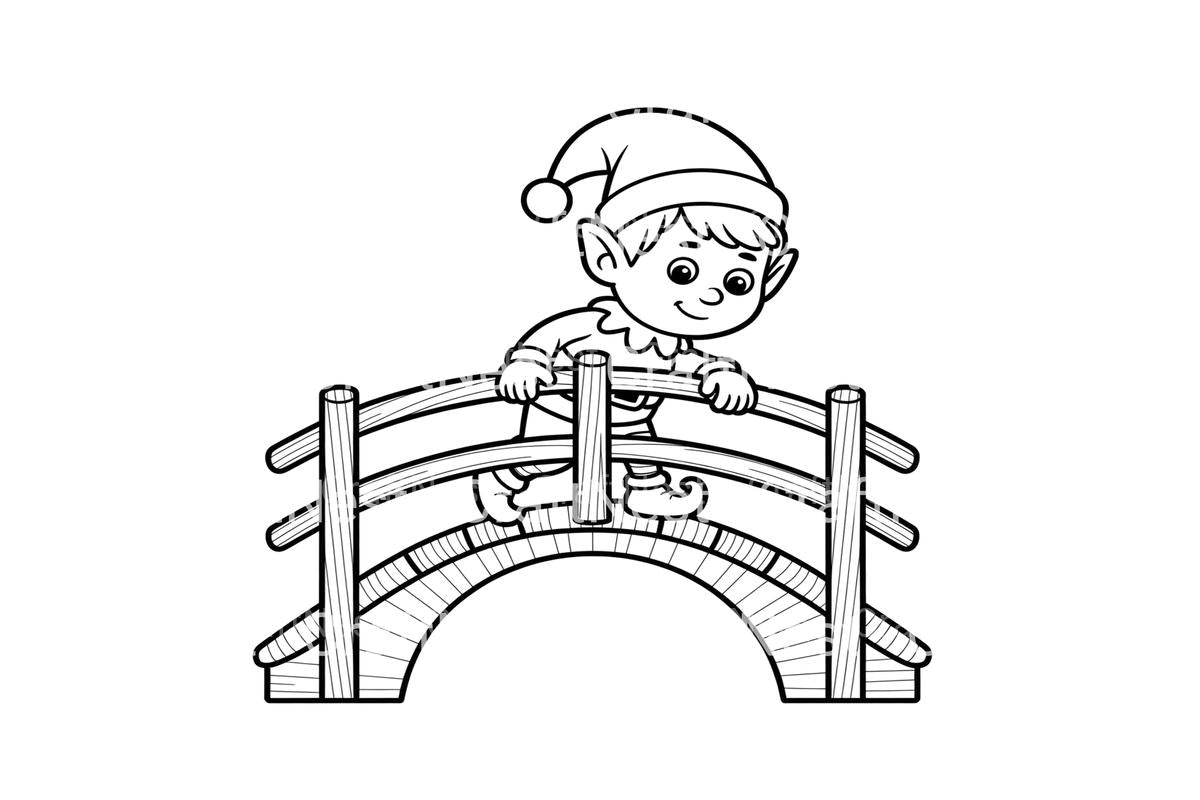 Cute Elf Crossing Bridge Coloring Books