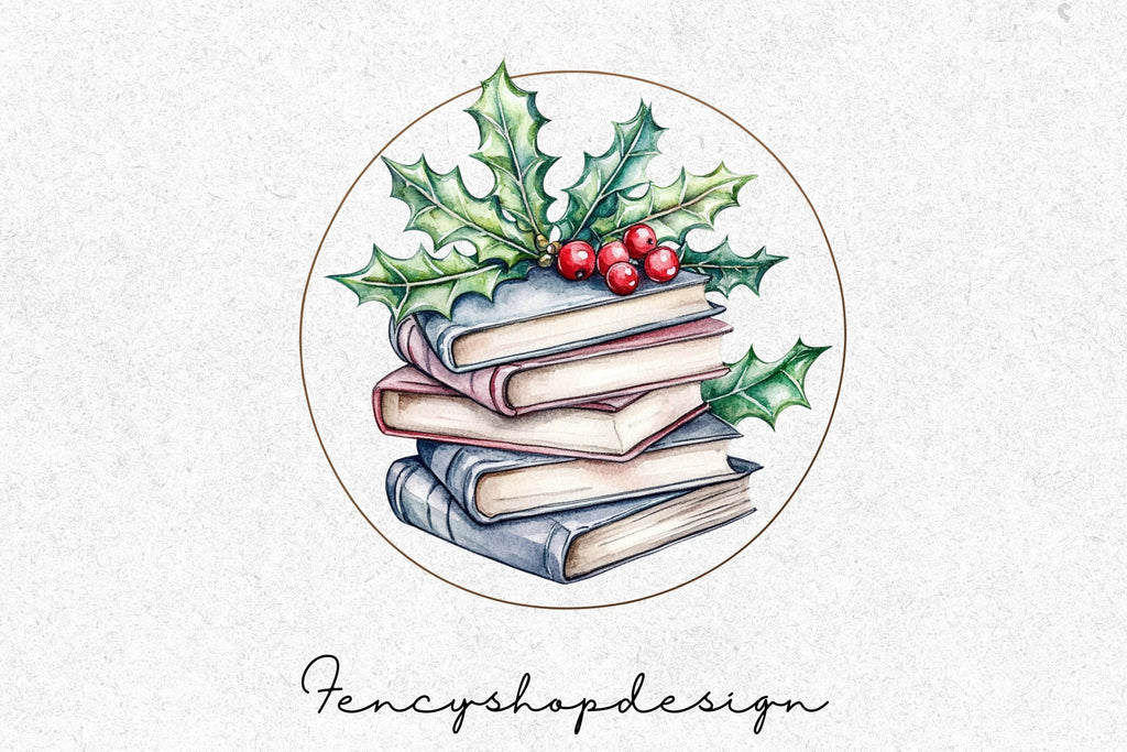 Christmas Holly Books and Gifts Clipart Bundle