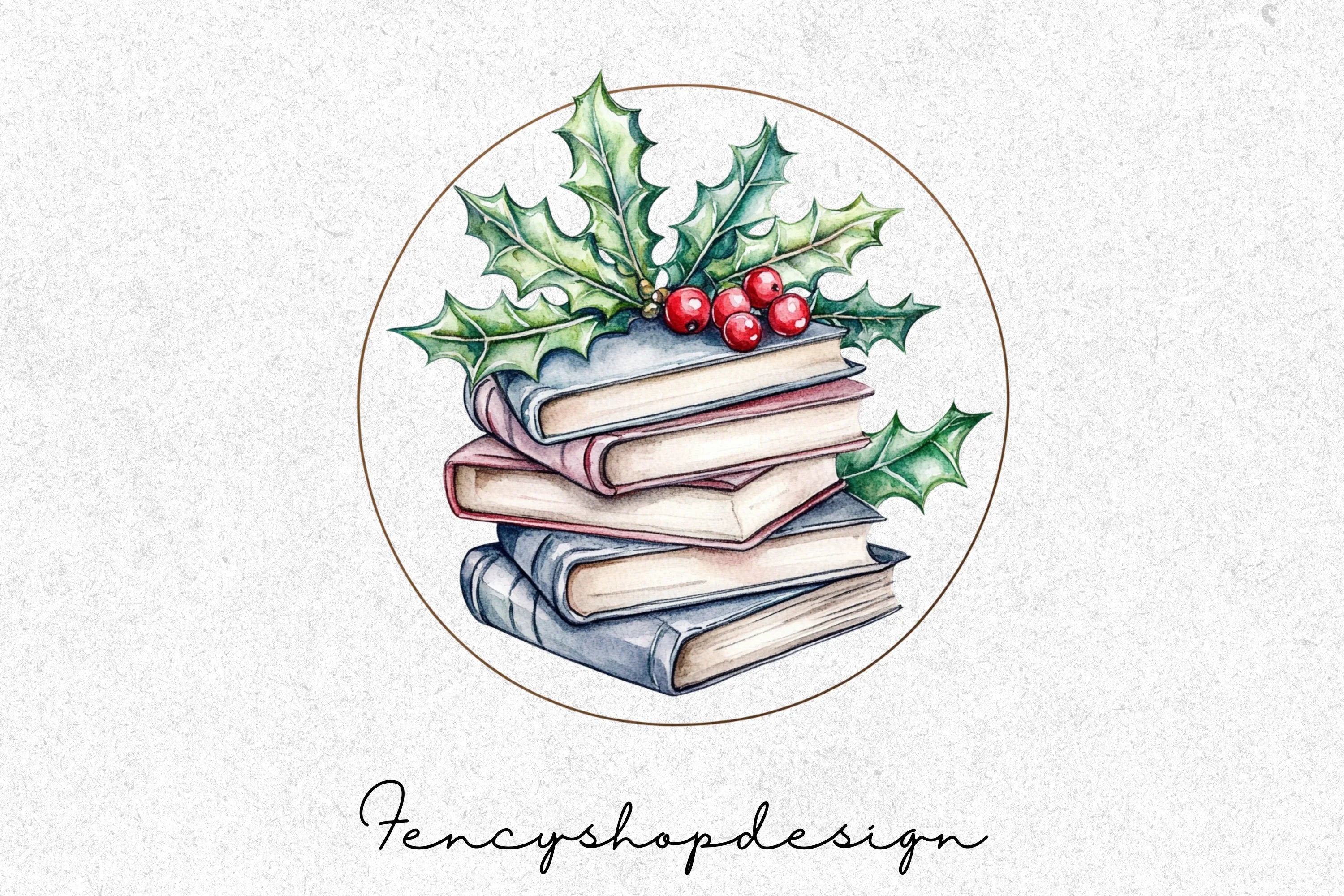 Christmas Holly Books and Gifts Clipart Bundle