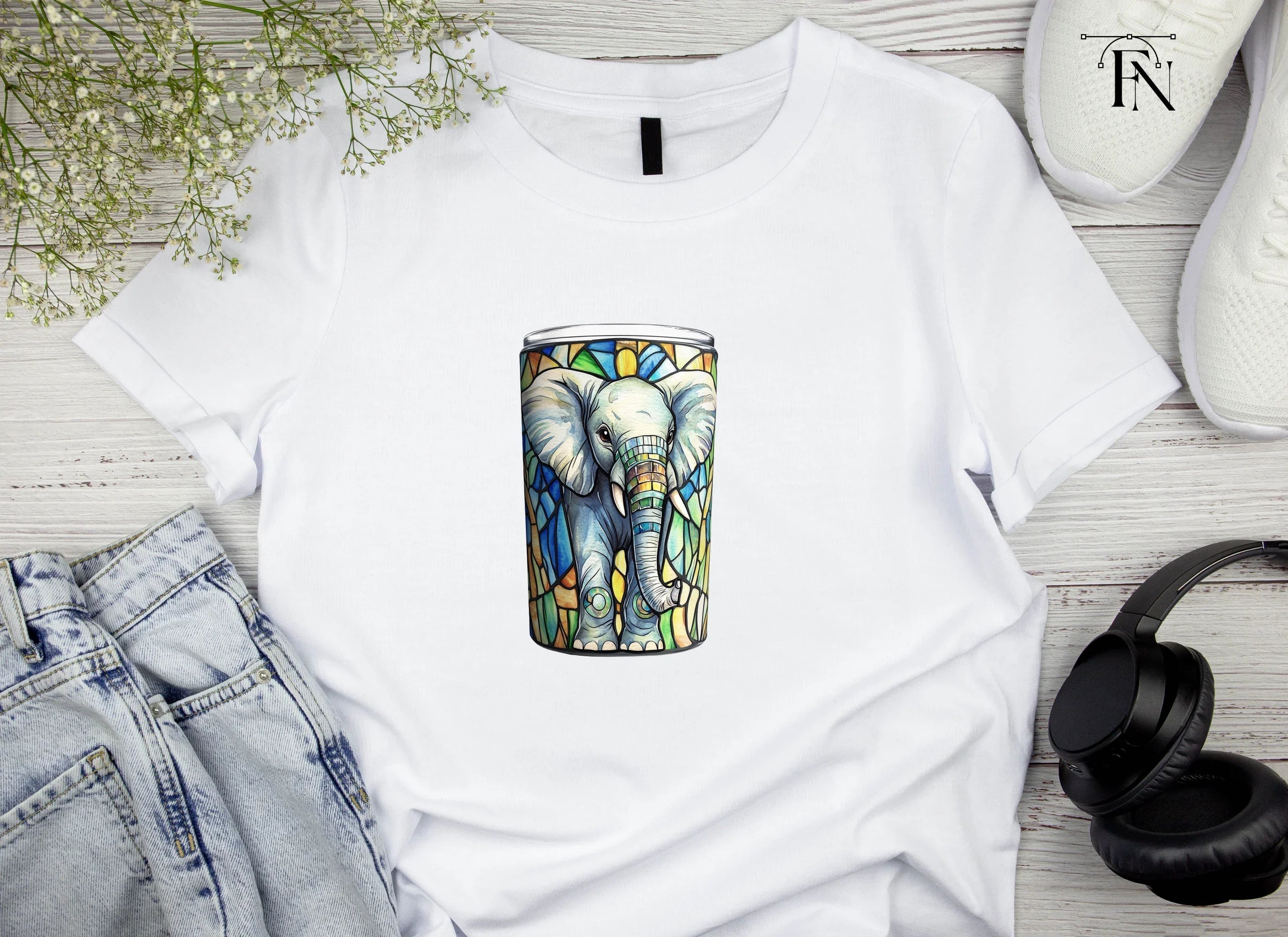 Stained Glass Elephant Tumbler Clipart Bundle