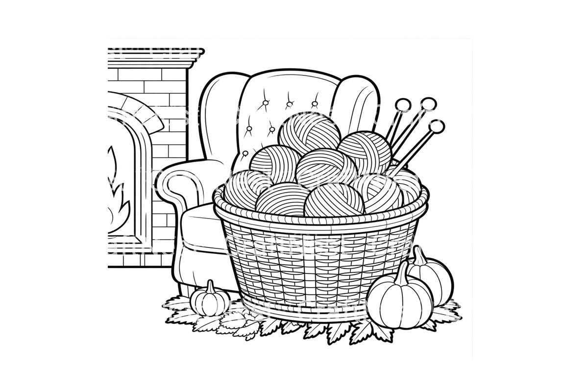 Cozy Autumn Knitting Basket Coloring Books