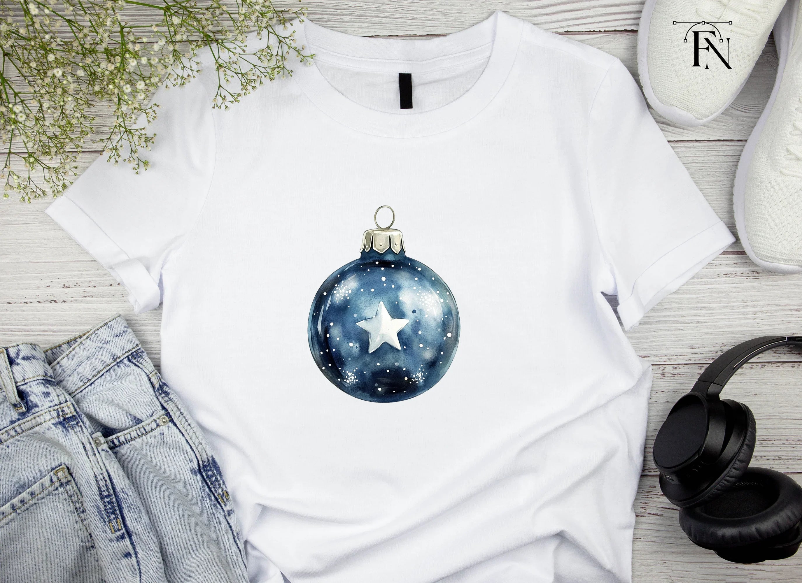 Blue Star Christmas Ornaments Clipart Bundle