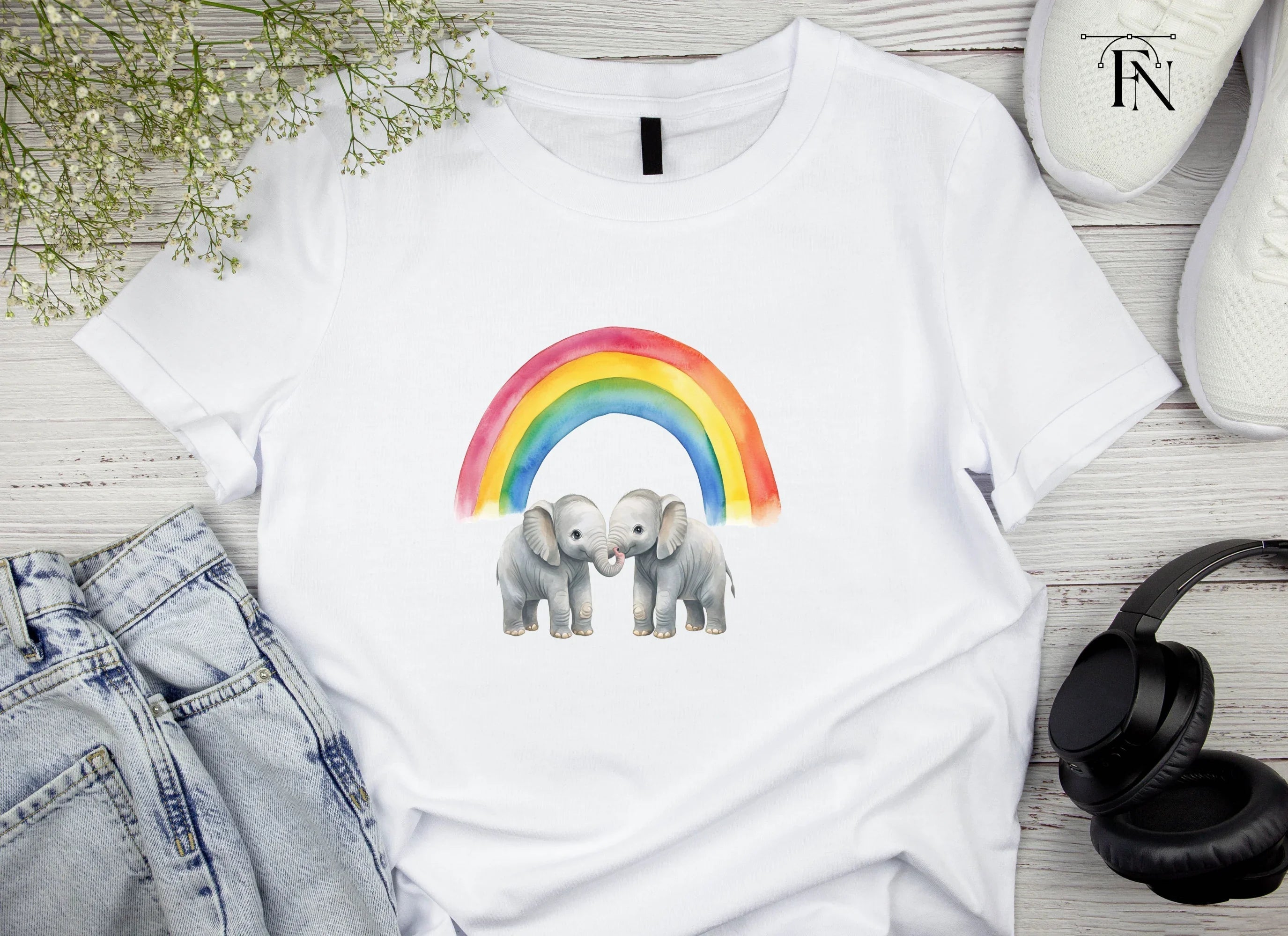 Rainbow Baby Elephant Clipart Bundle