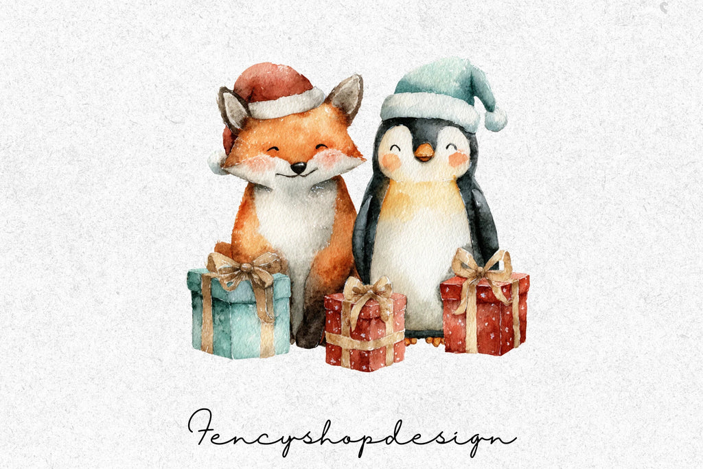 Cute Christmas Fox Clipart Bundle