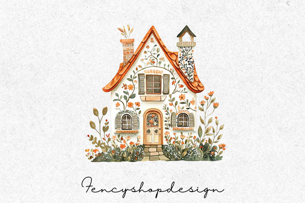 Whimsical Cottage Houses Clipart Bundle