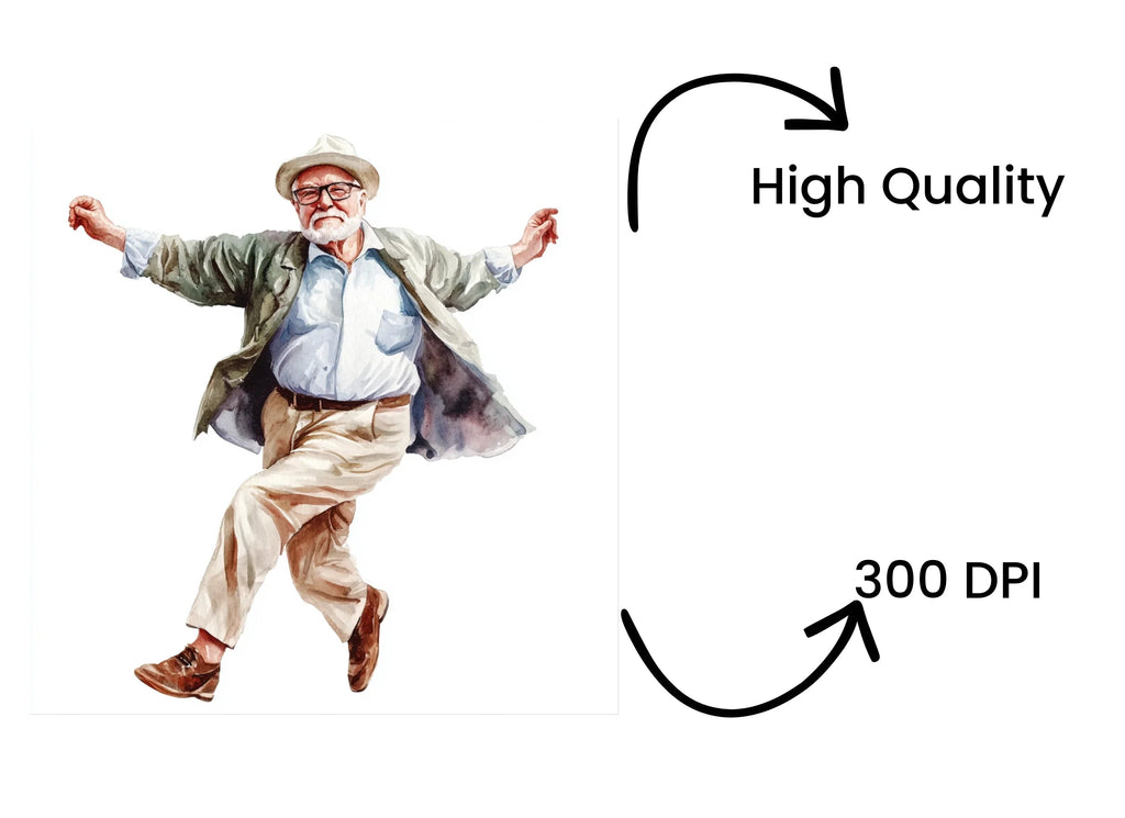 Happy Elderly Men Dancing Clipart Bundle