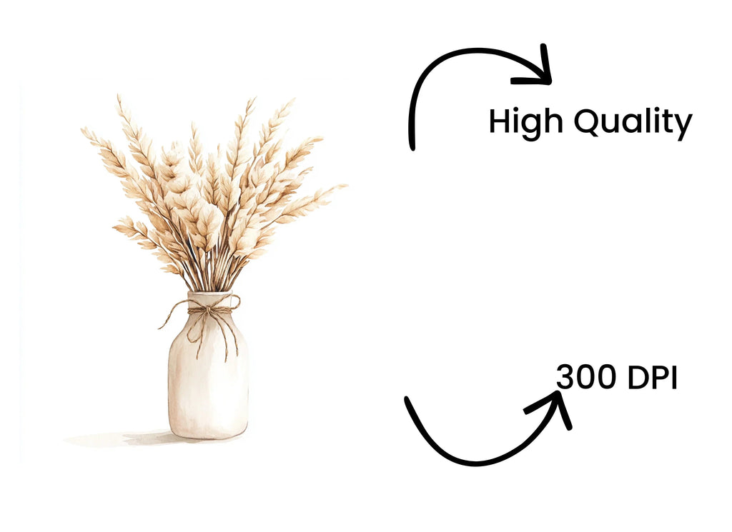 Boho Pampas Grass Clipart Bundle