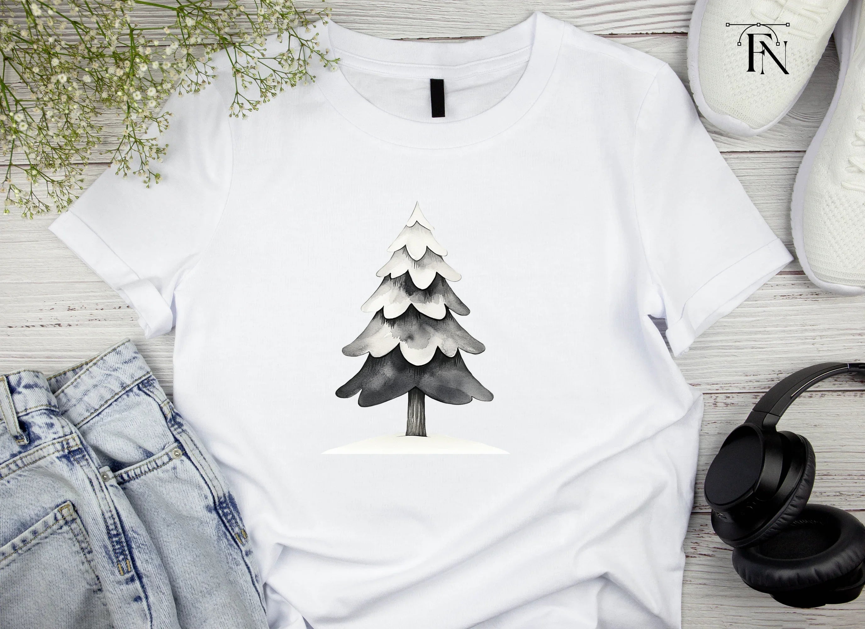 Snowy Pine Tree Winter Clipart Bundle
