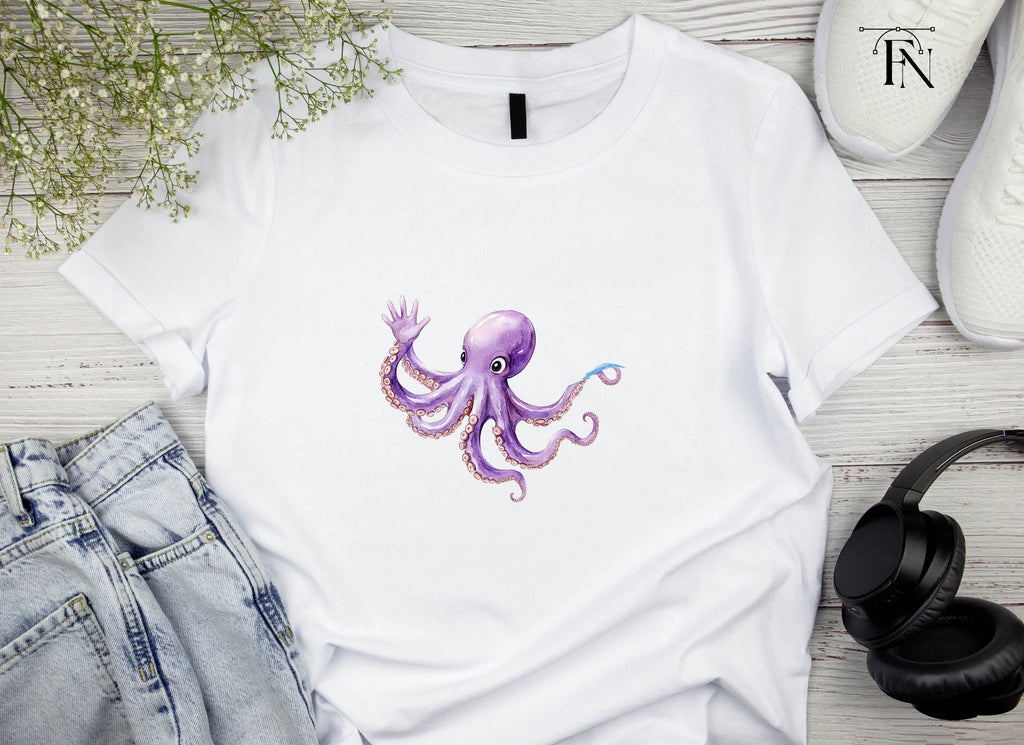 Cute Purple Octopus Waving Clipart Bundle