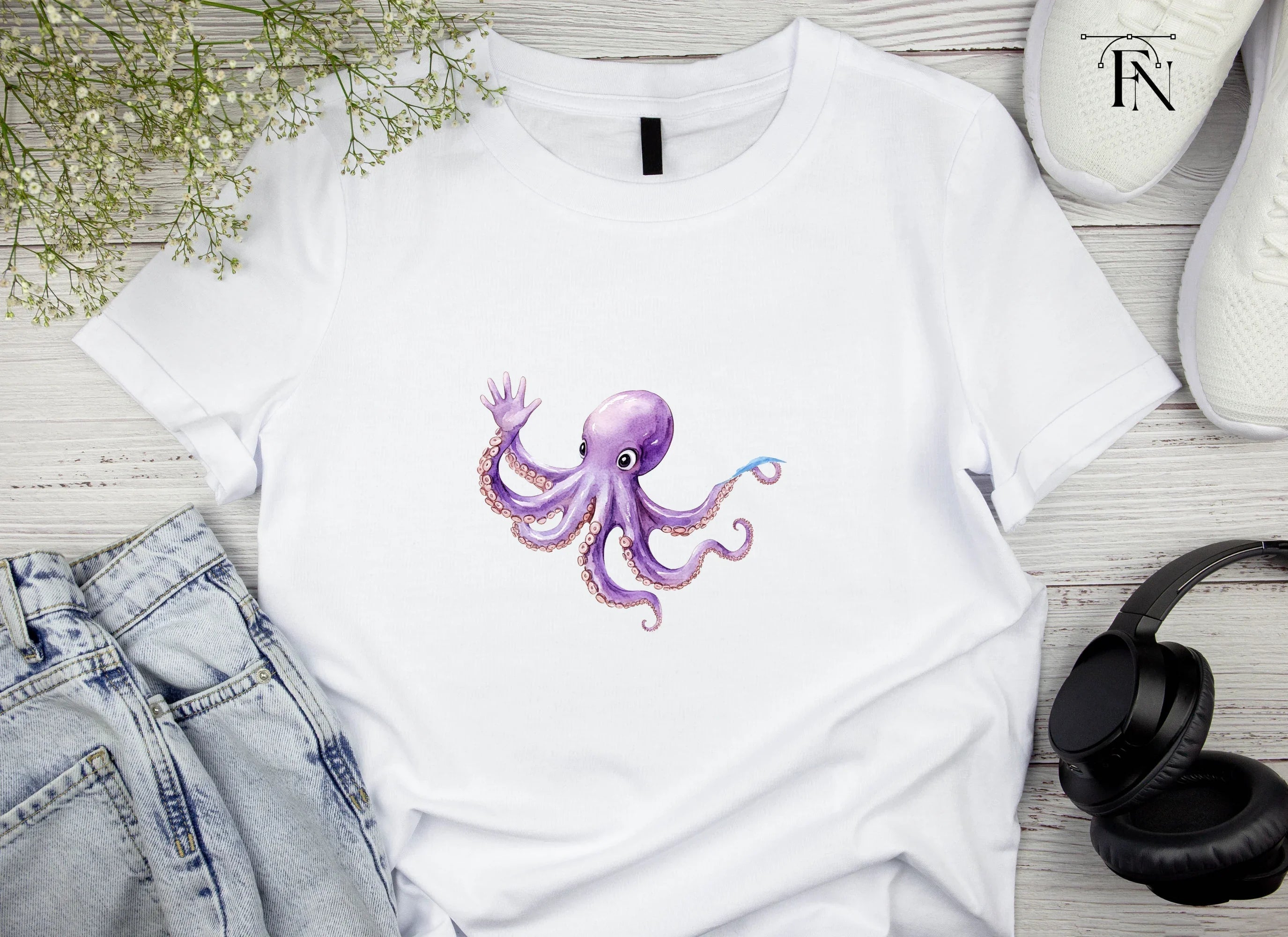 Cute Purple Octopus Waving Clipart Bundle