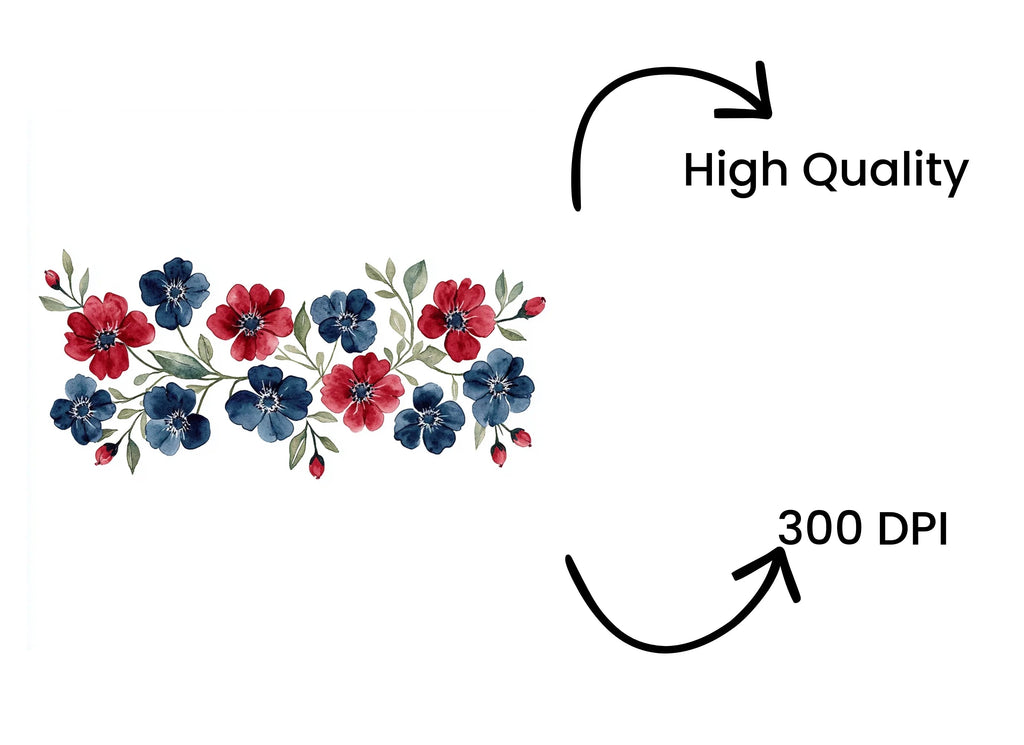 Red Blue Floral Elements Clipart Bundle