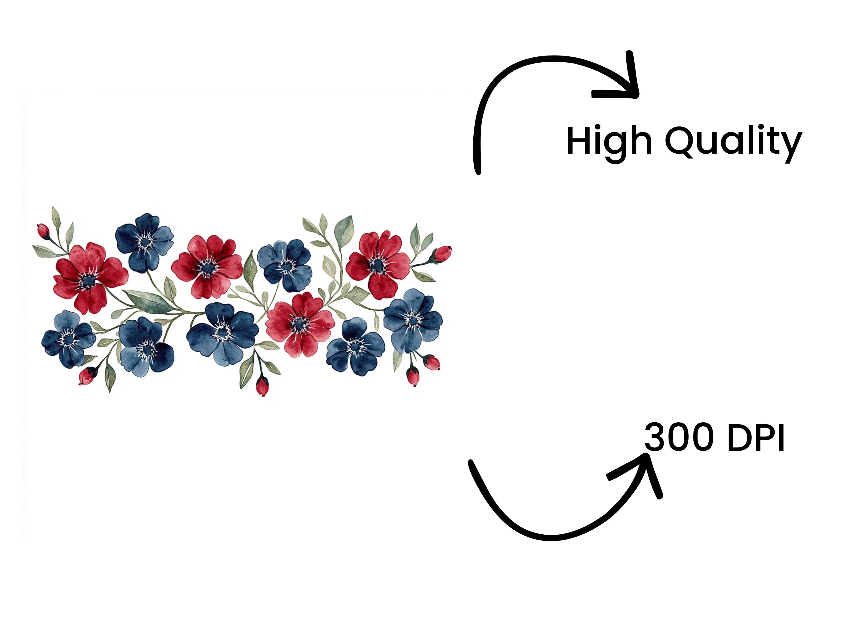 Red Blue Floral Elements Clipart Bundle