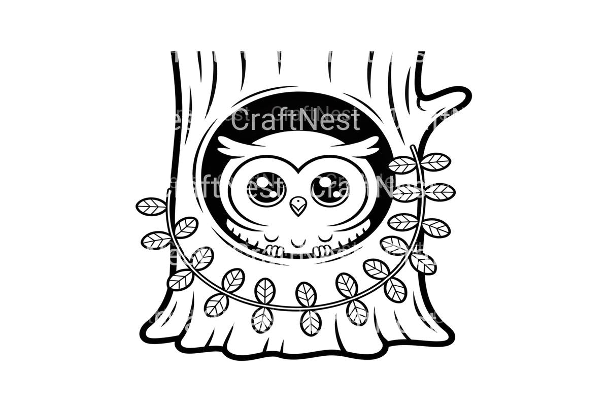 Adorable Owl in Tree Coloring Books