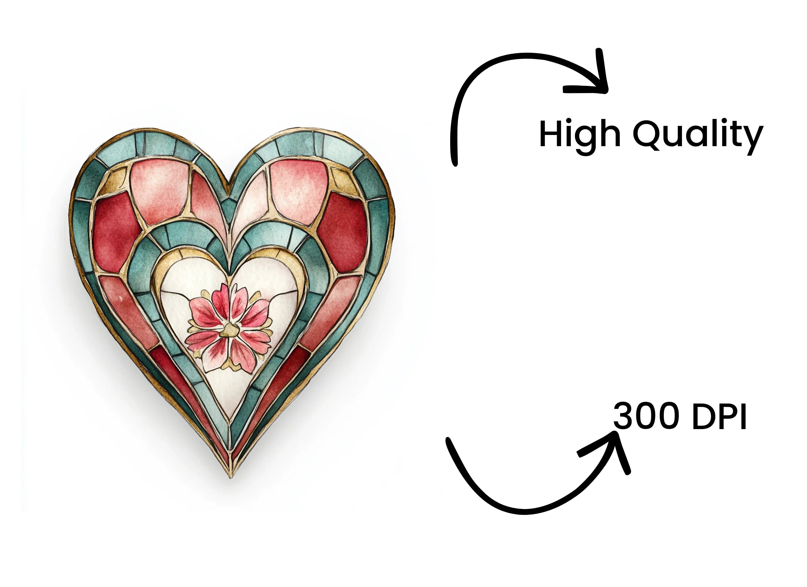 Stained Glass Heart Clipart Bundle