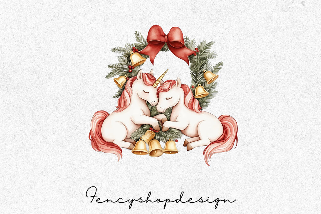 Christmas Unicorn Wreath Clipart Bundle