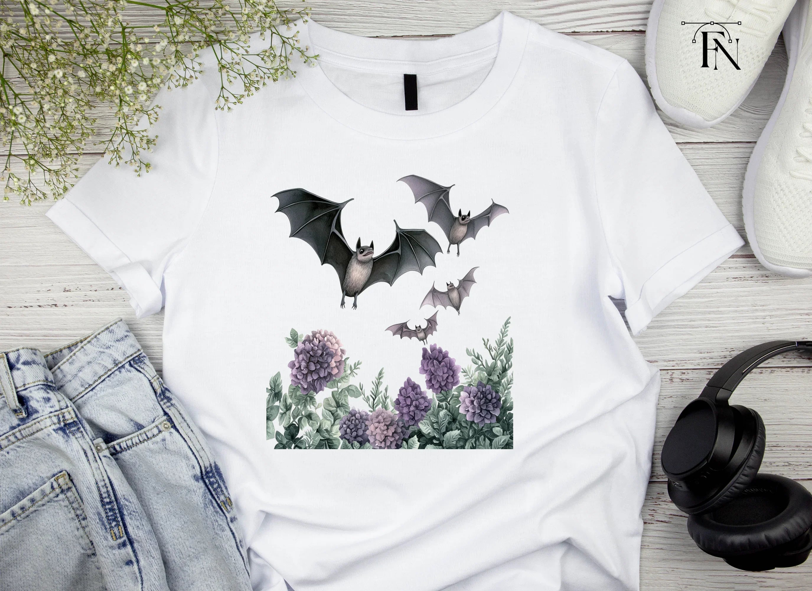 Spooky Bats and Flowers Clipart Bundle
