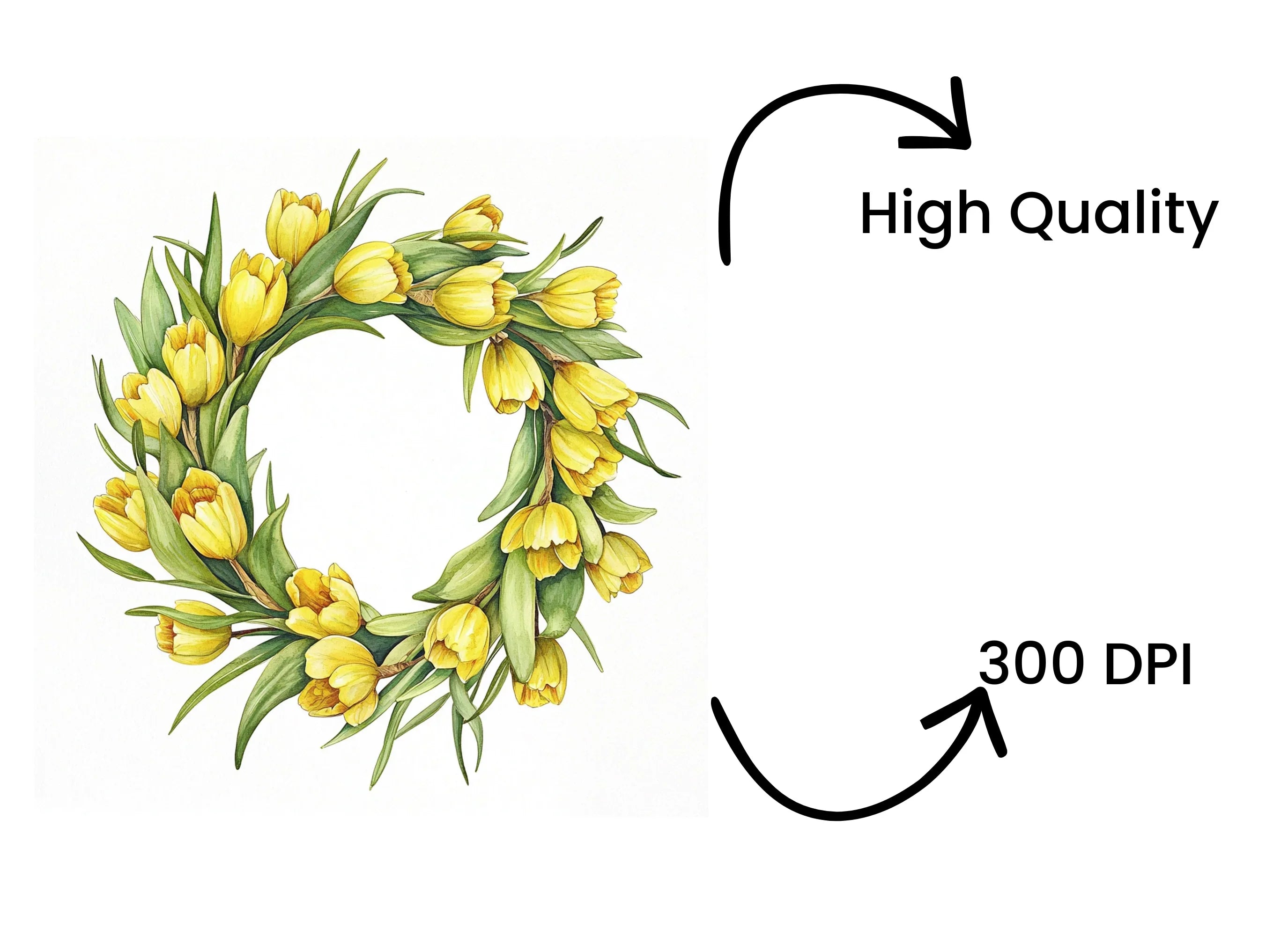 Yellow Tulip and Daffodil Wreaths Clipart Bundle