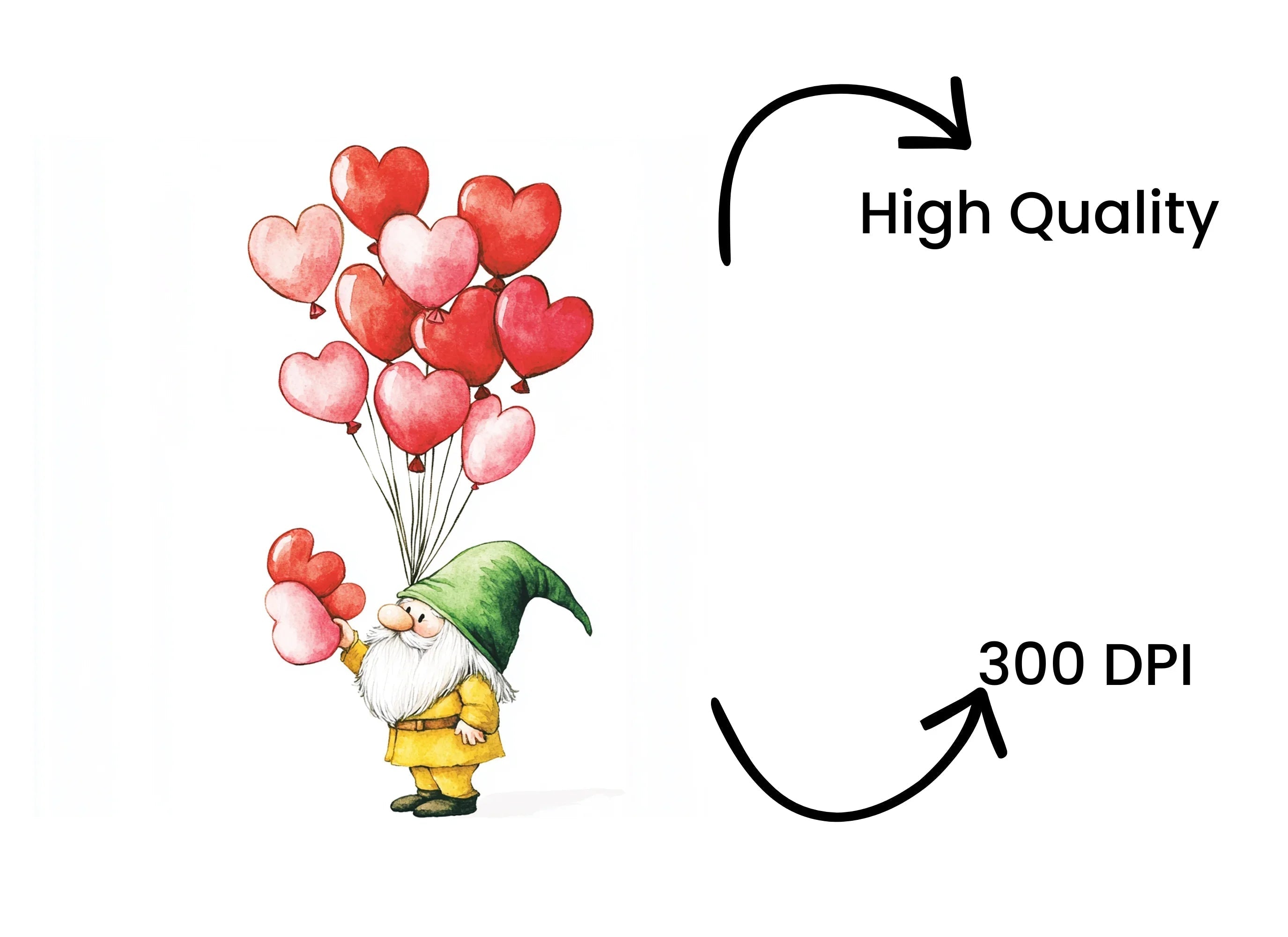 Cute Gnomes Holding Heart Balloons Clipart Bundle