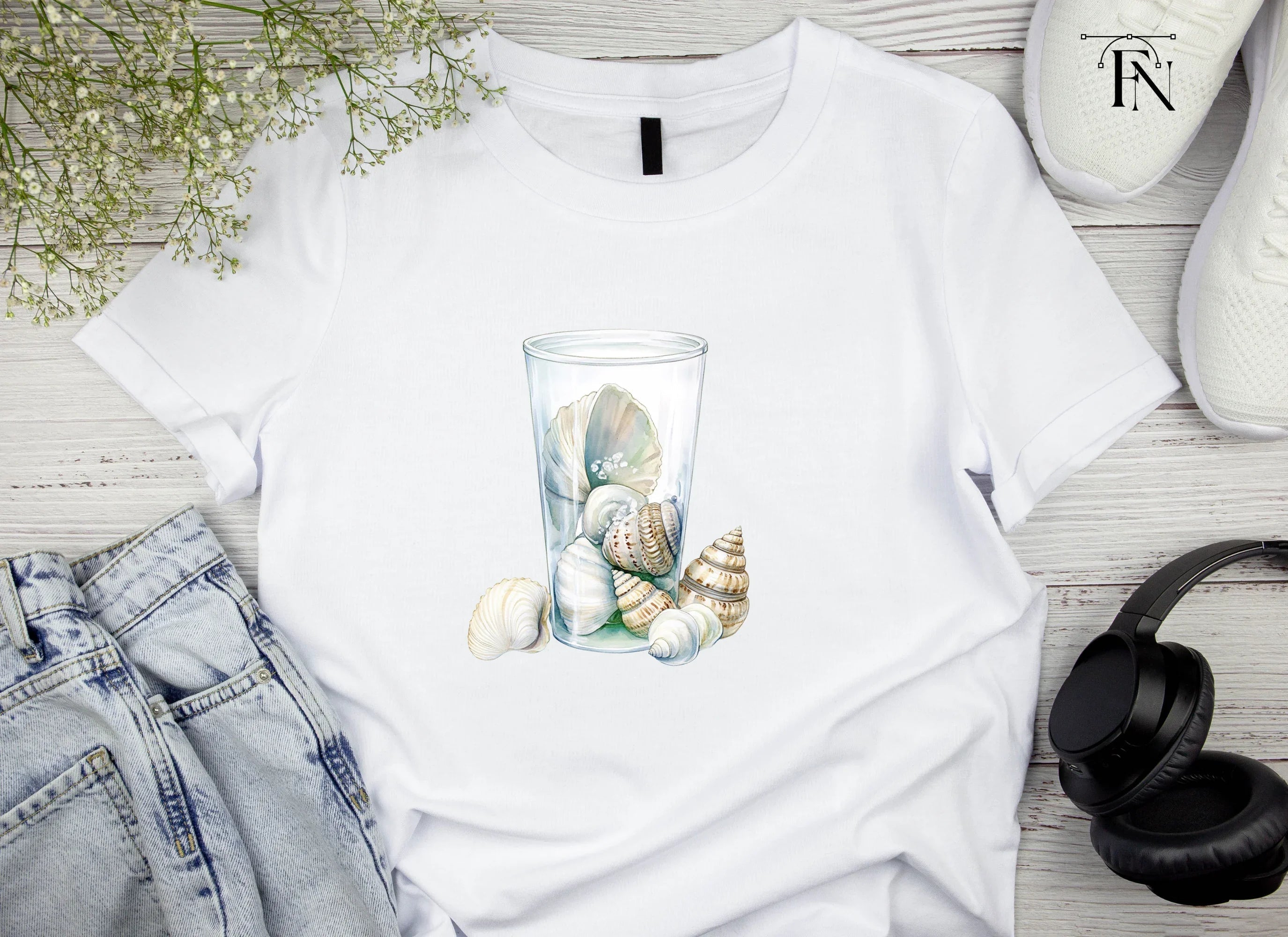 Seashells in Glass Jar Clipart Bundle