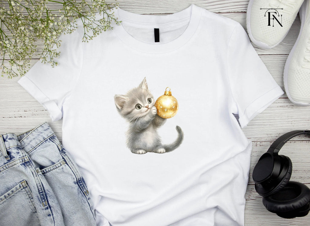 Gray Kittens Playing With Gold Ornaments Clipart Bundle