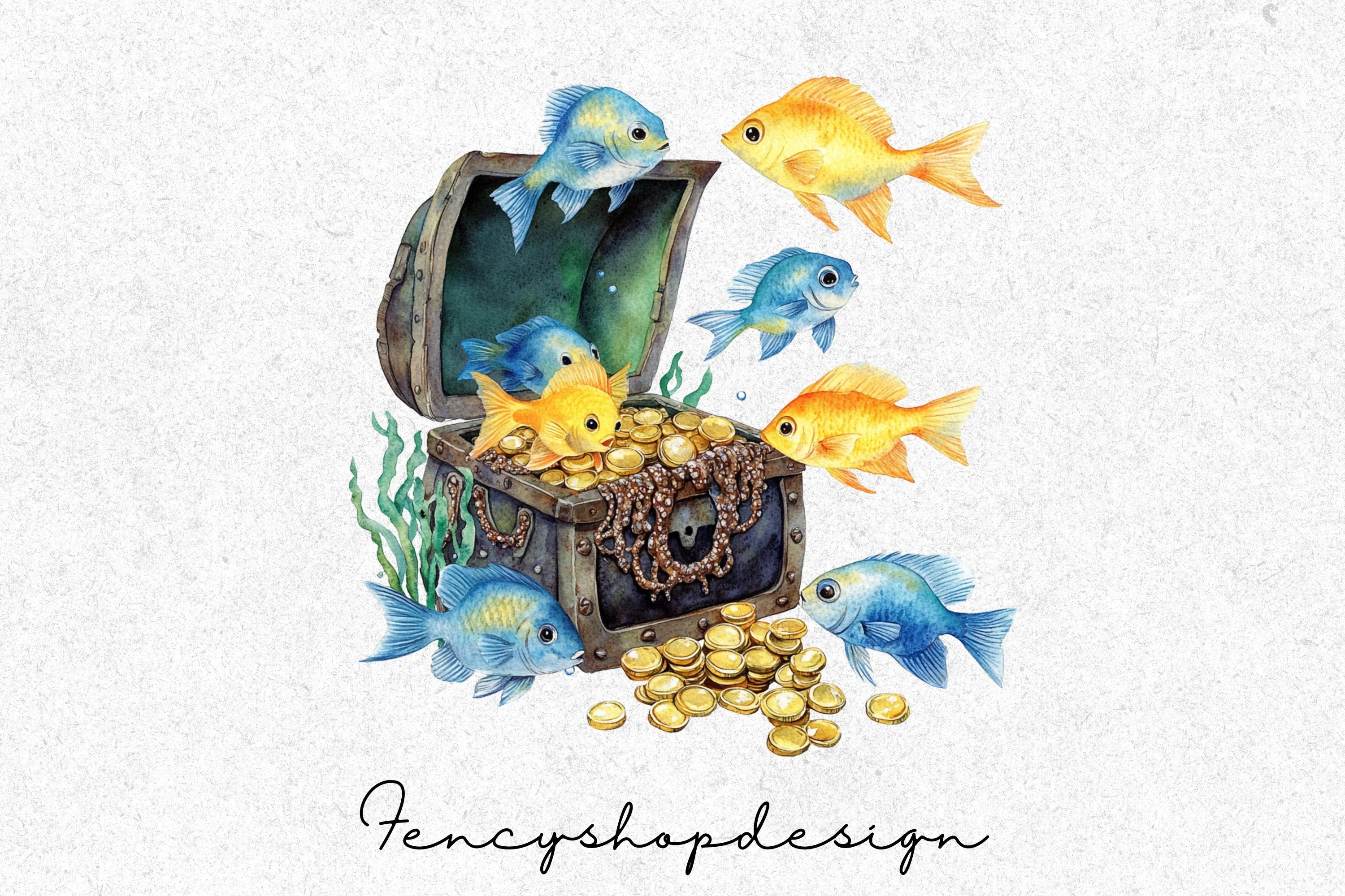 Ocean Life Creatures Treasure Clipart Bundle