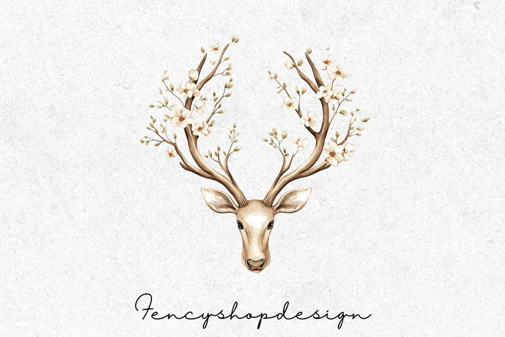Elegant Deer Head Antlers Clipart Bundle