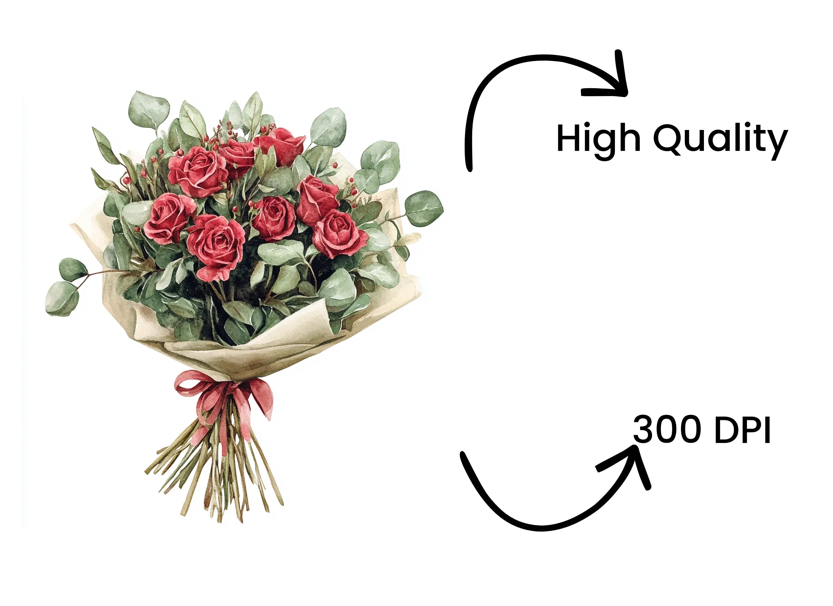 Red Rose Bouquet Clipart Bundle