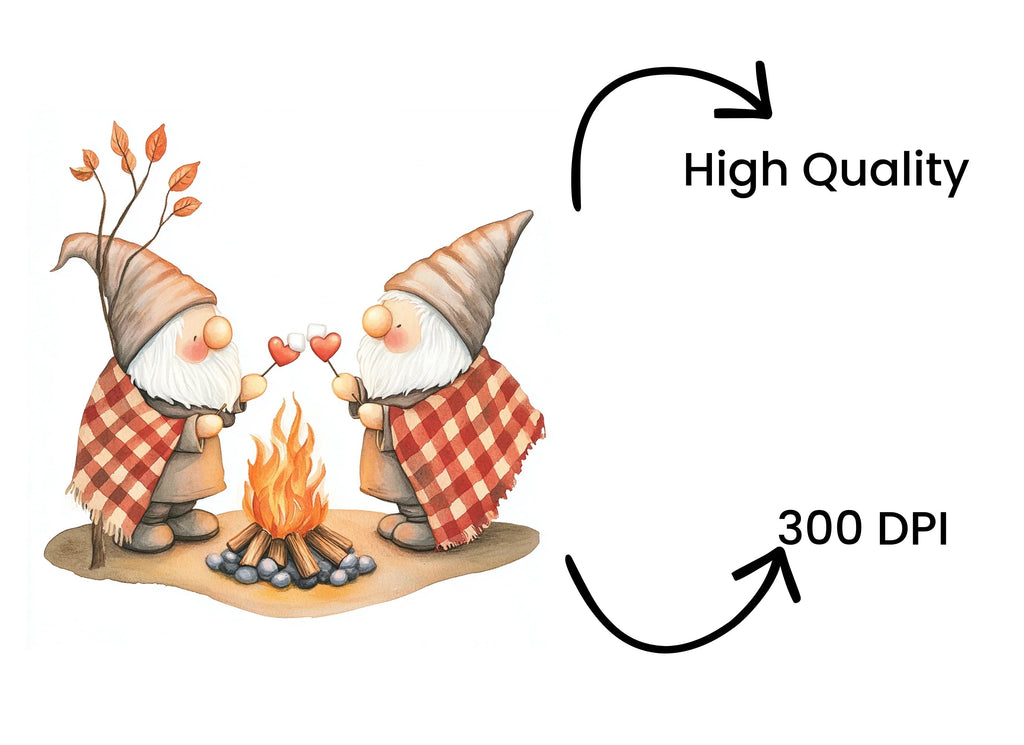 Gnomes by Campfire with Hearts Clipart Bundle