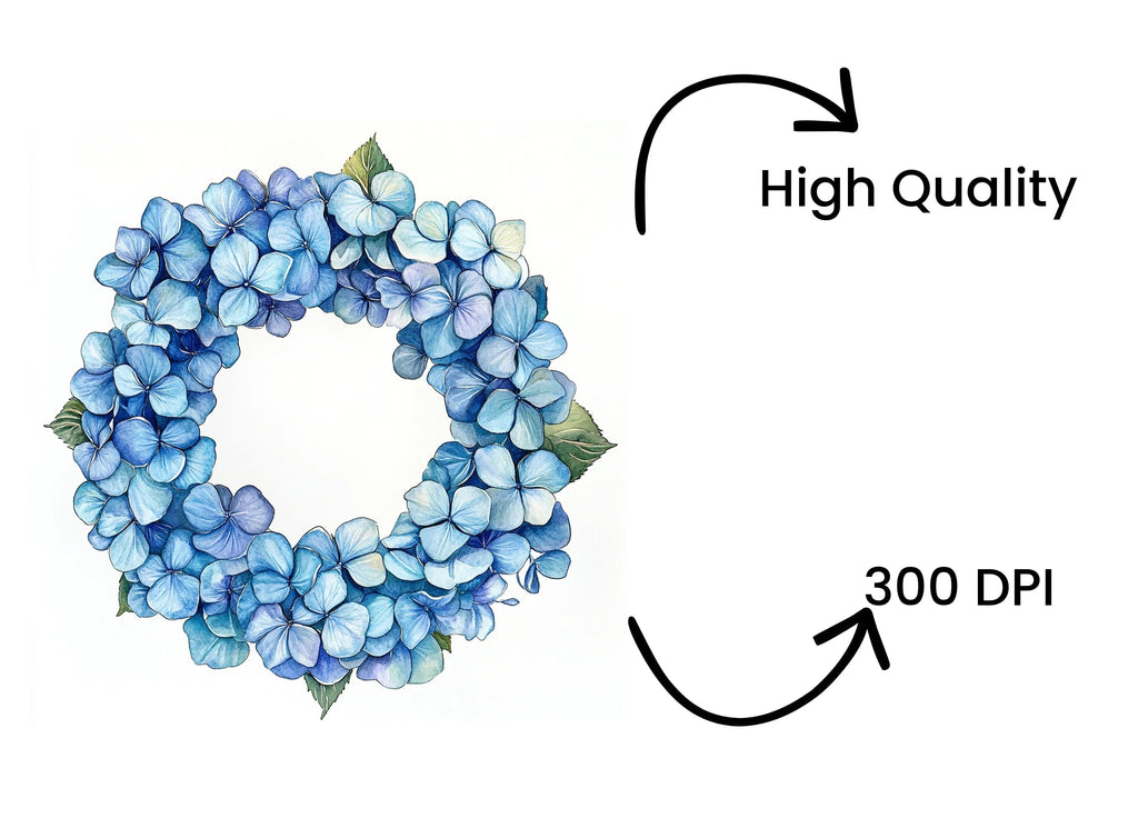 Blue Hydrangea Flower Wreath Clipart Bundle