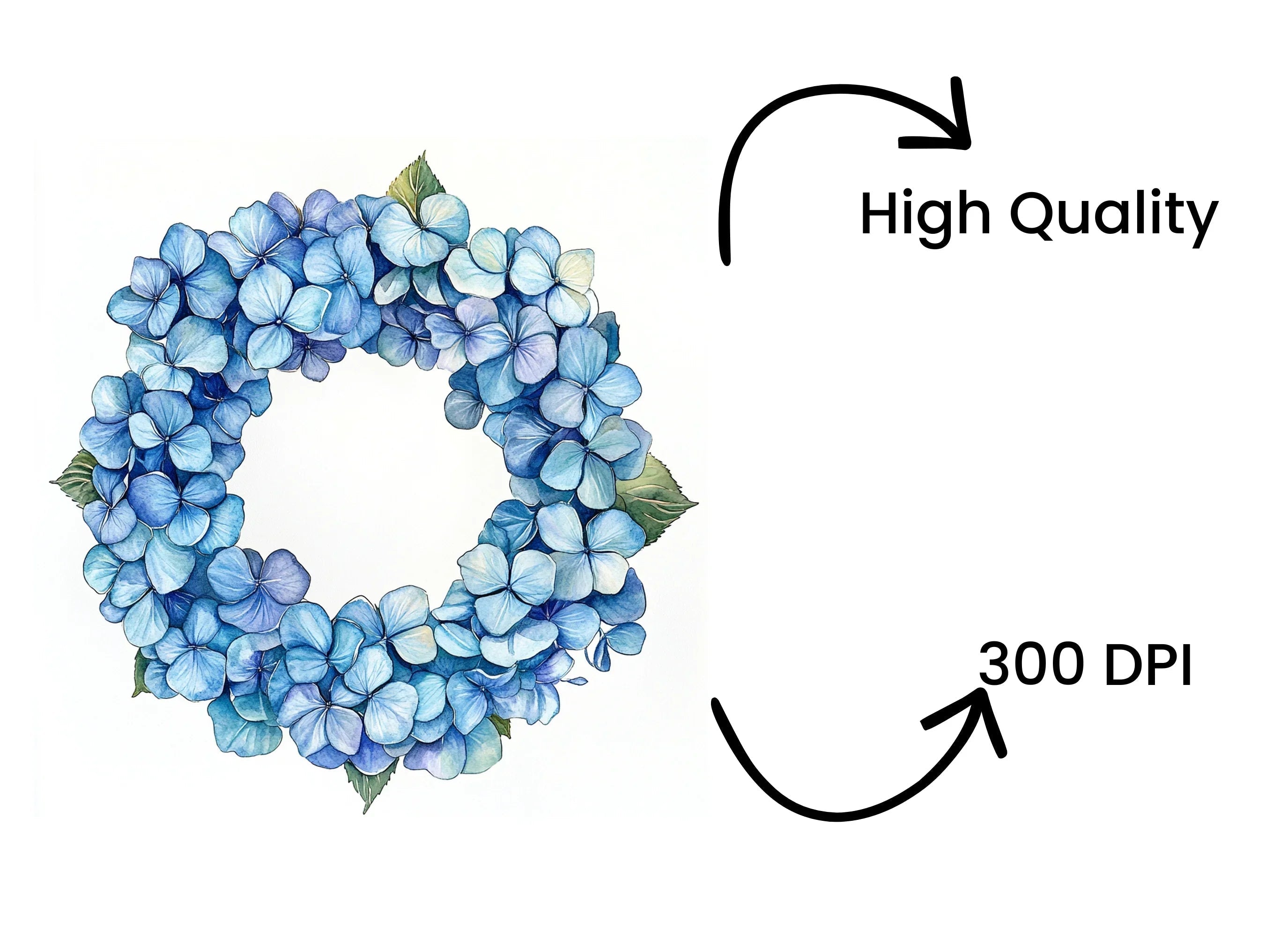 Blue Hydrangea Flower Wreath Clipart Bundle