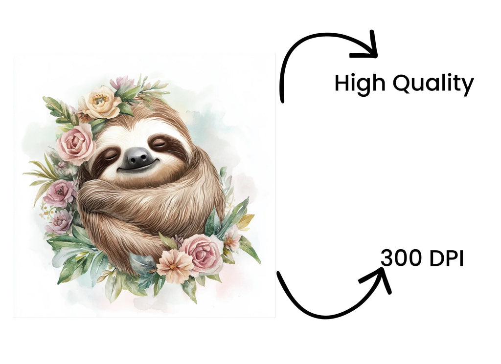 Cute Sloth Floral Wreath Clipart Bundle