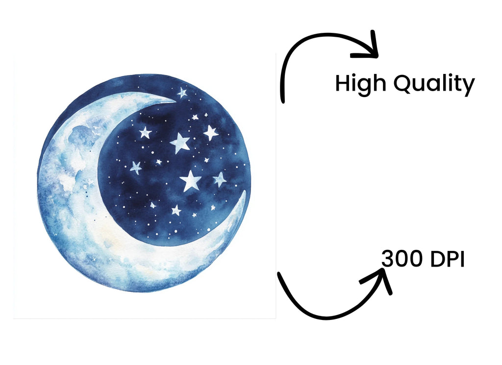 Blue Crescent Moon Stars Clipart Bundle