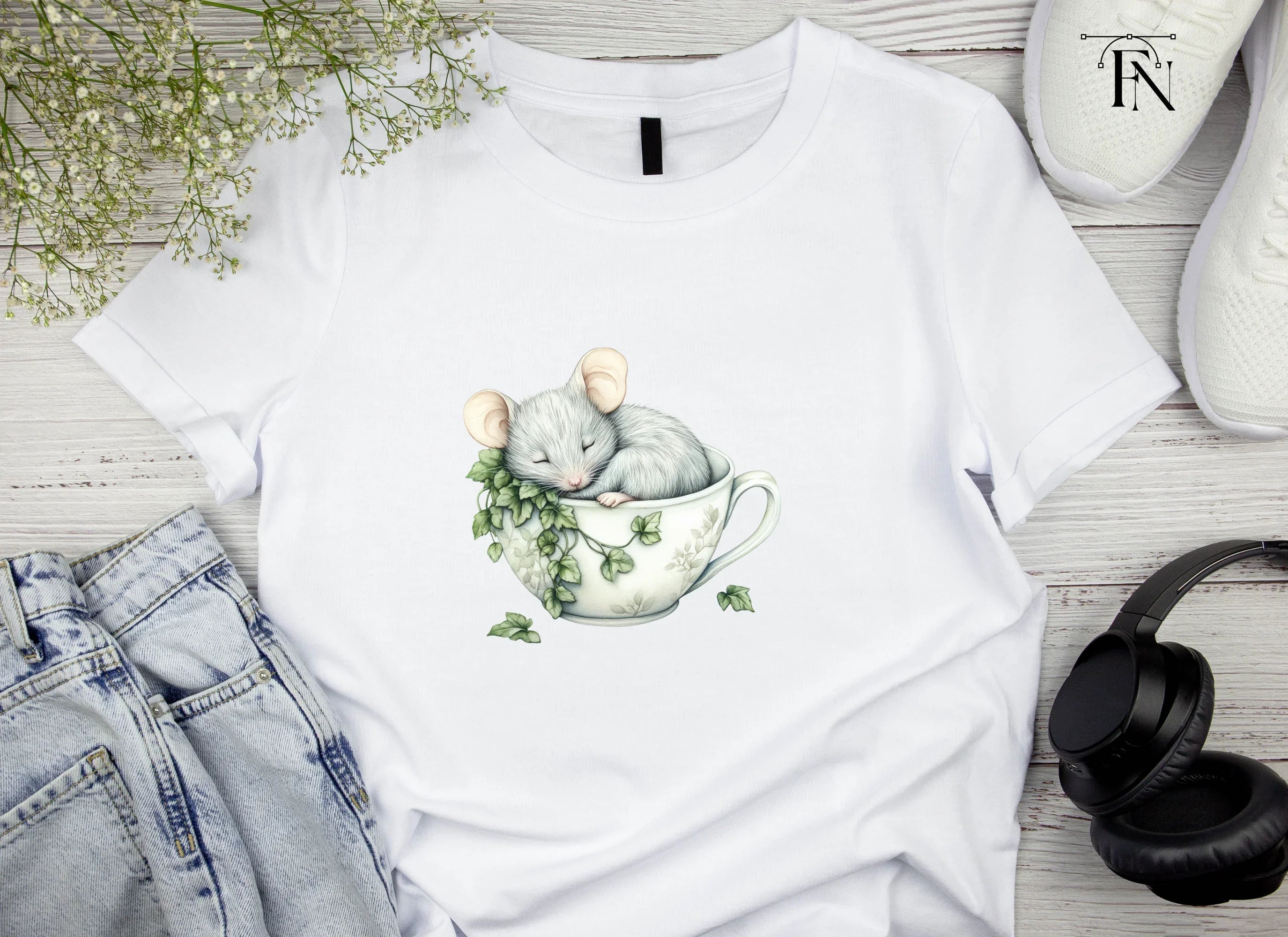 Sleeping Mouse in Teacup Clipart Bundle