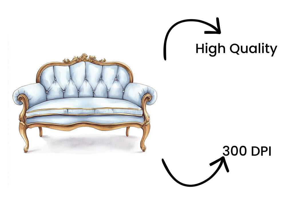 Chic Blue French Armchair Clipart Bundle