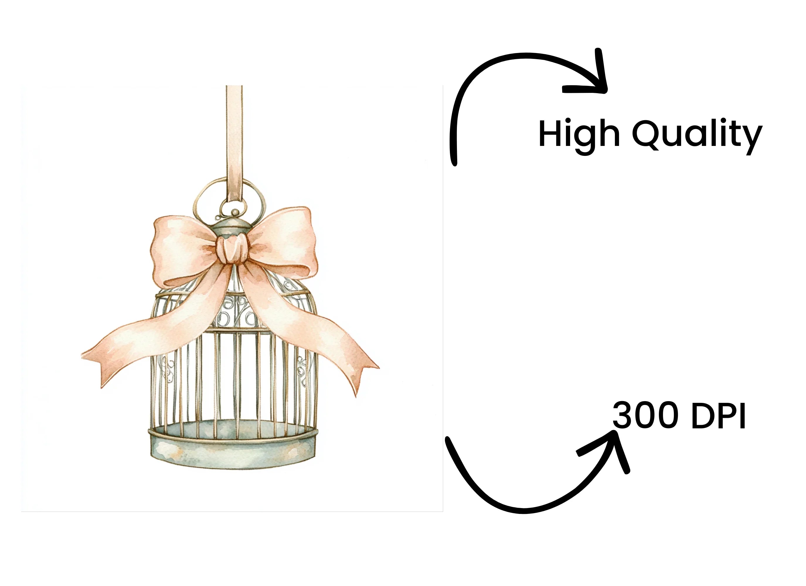 Elegant Bird Cages with Peach Bows Clipart Bundle