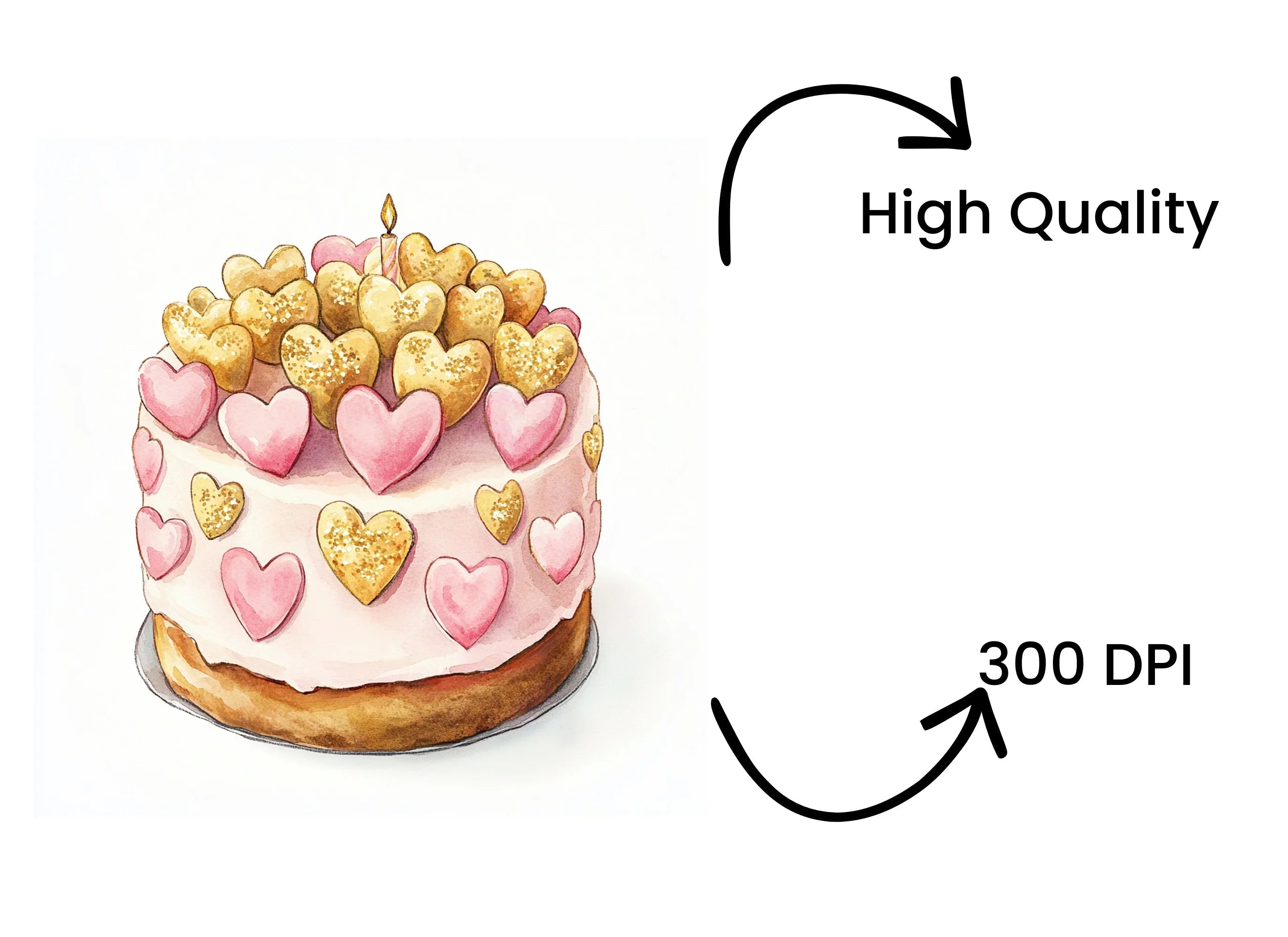 Heart Topped Birthday Cake Clipart Bundle
