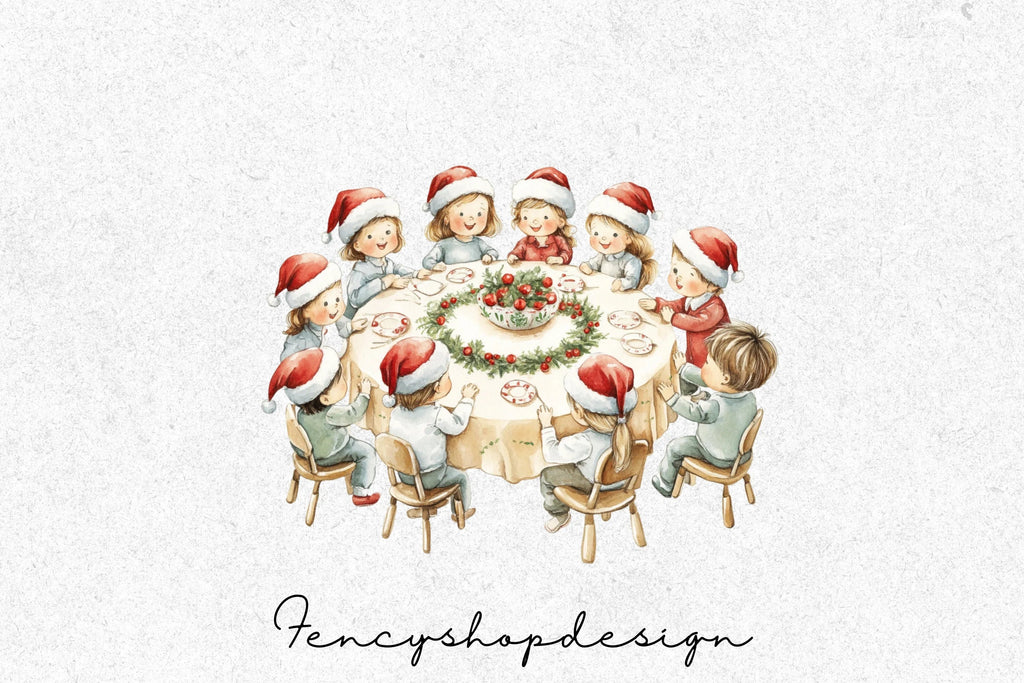 Kids Decorating Christmas Tree Clipart Bundle
